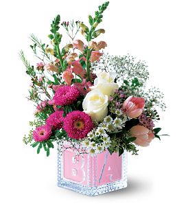 Growing Ideas, Midlothian, Texas - Teleflora's Crystal Baby Block (Girl), picture